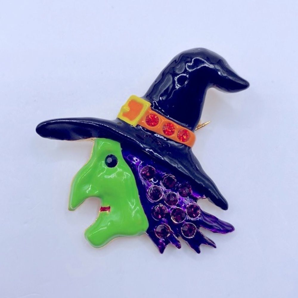 Rhinestone Enamel Wicked Witch Pendant Brooch